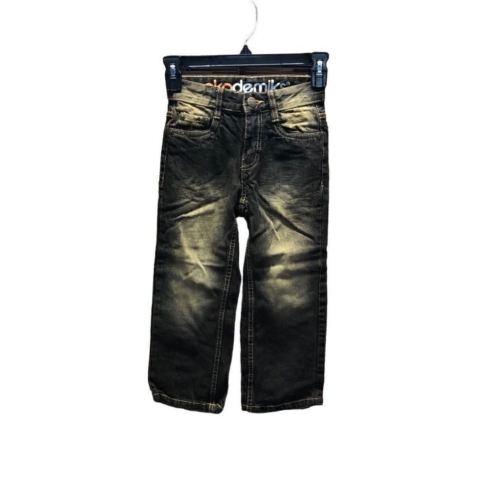 Akademiks Boys Denim Jeans, Size 5, Black wash. Faded with Yellow Tint Skater Ba